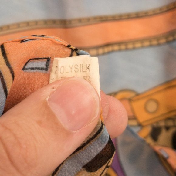 Vintage Scarf 80s 90s OS Silk Chiffon Fashion Graphic Print Blue - Picture 2 of 12